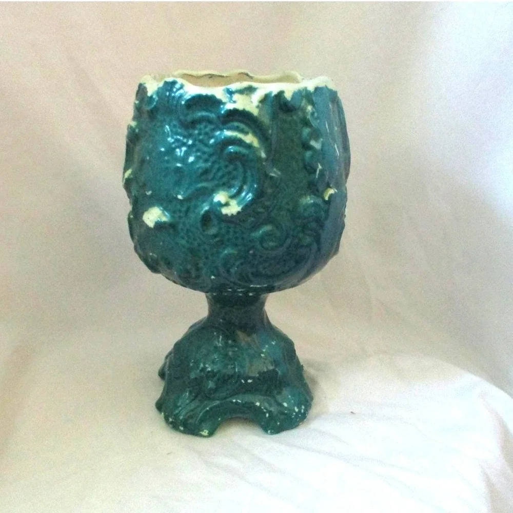 GobletGreen distressed‎ Vase Filigree Vine Ardco Japan unique gift